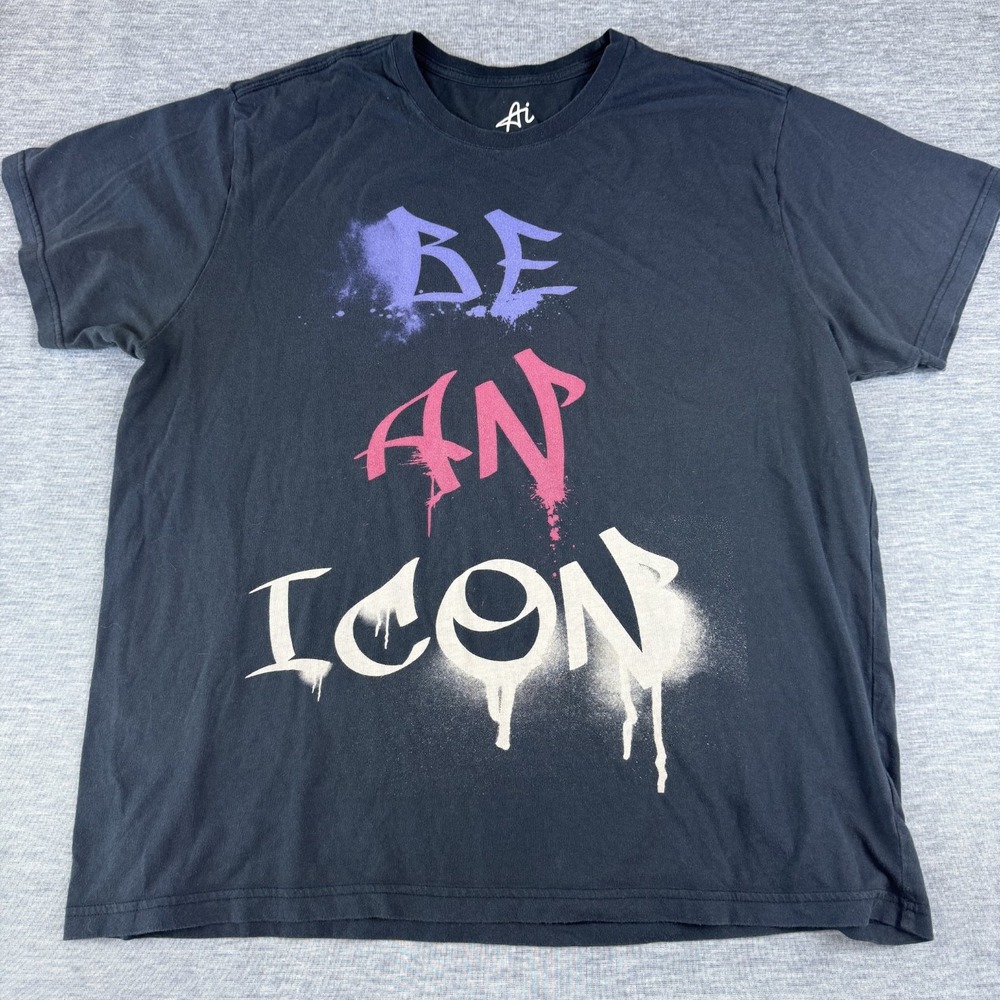 AI Authentic Icon "Be‎ An Icon" Streetwear T Shirt Mens Black Paint Graffiti XL